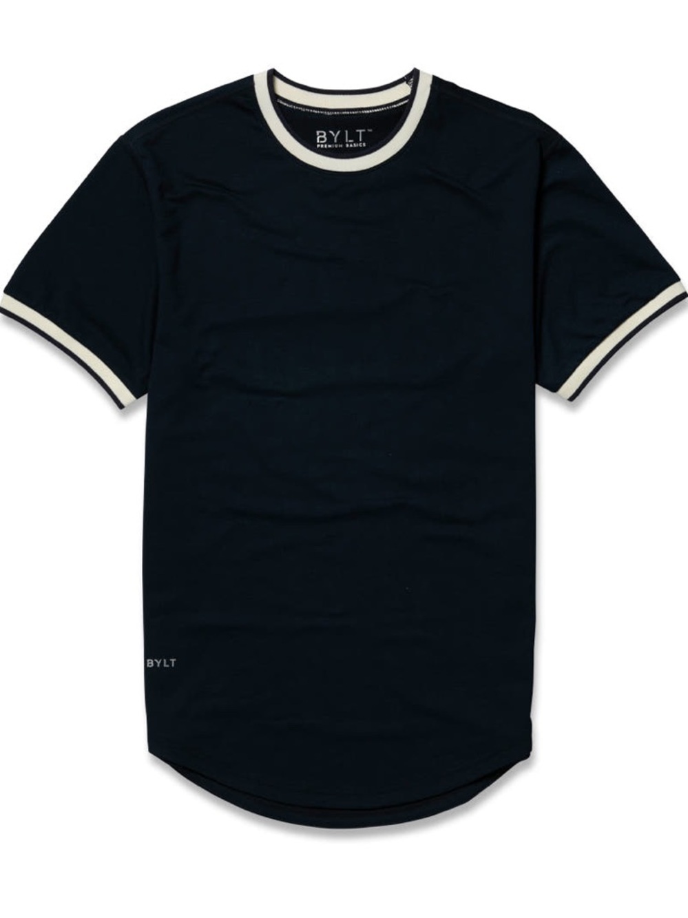 BYLT Drop Cut Ringer Lux Striped Ringer Tee Navy Sz L